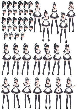Anime Style Maid Character with Various Facial Expressions and Poses Free Vector