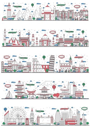 World Famous Landmarks and City Skylines Vector Illustration Free Vector