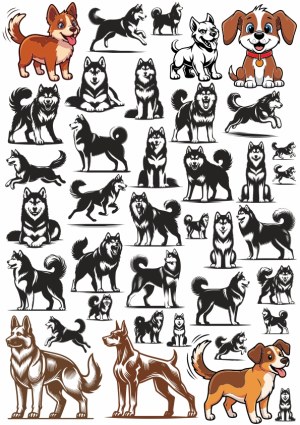 Variety of Dog Breed Vector Illustrations in Different Styles Free Vector
