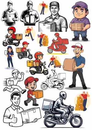 Delivery Service Characters and Motorbike Couriers Vector Collection Free Vector