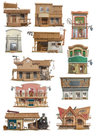 Set of Old Western Style Building Vectors Free Vector