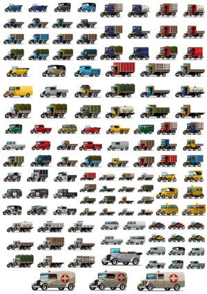 Collection of Vintage Early 20th Century Delivery and Service Vehicles Vector Set Free Vector