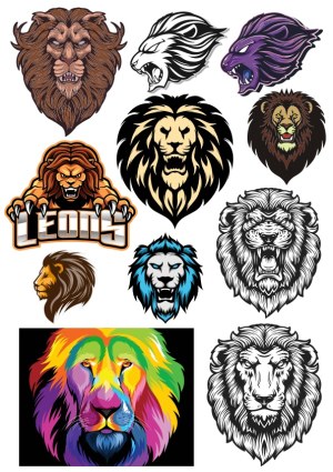 Collection of Lion Head Vector Illustrations Free Vector