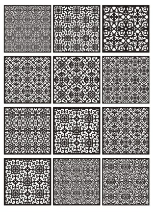 Set of 12 Ornate Black and White Decorative Square Patterns Free Vector