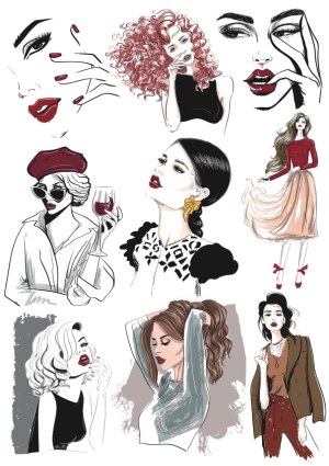 Fashionable Women Portraits Vector Set Free Vector