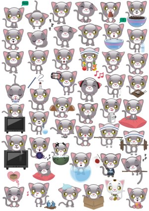 Cute Grey Cat Cartoon Character Emotions and Activities Vector Set Free Vector