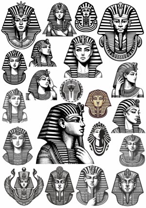 Collection of Egyptian Pharaoh and Queen Busts Vector Illustrations Free Vector