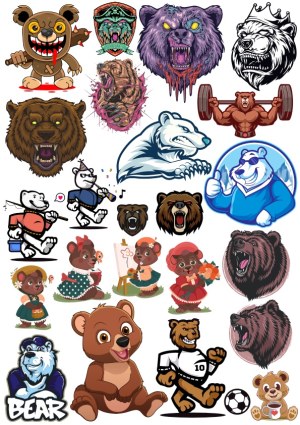 Collection of Diverse Bear-themed Vector Illustrations Free Vector