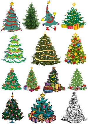 Collection of Decorated Christmas Tree Vector Illustrations Free Vector