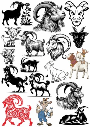 Variety of Goat and Ram Vector Illustrations and Mascots Free Vector