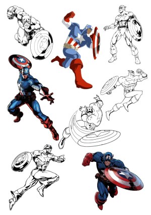 Dynamic Captain America Vector Illustrations in Color and Black & White Free Vector