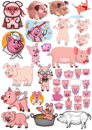 Assorted Cartoon Pig Characters and Expressions Vector Set Free Vector