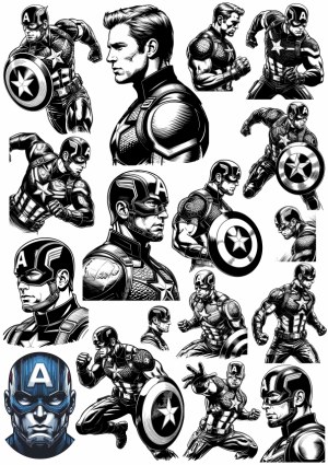 Set of Black and White Captain America Comic Art Poses Free Vector