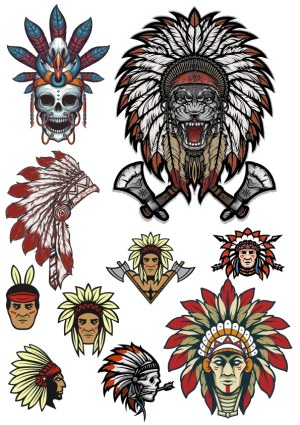 Native American and Tribal Warrior-Themed Vector Collection Free Vector