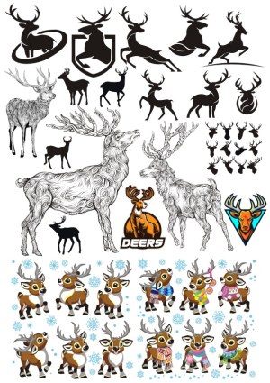 Collection of Deer and Stag Vector Illustrations and Mascots Free Vector