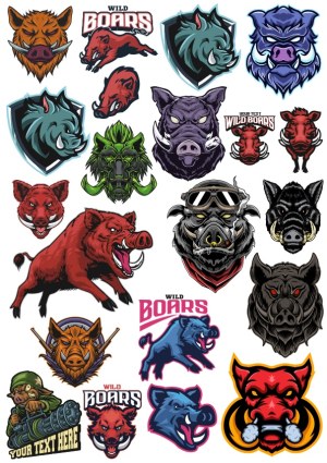 Wild Boar Animal Heads and Mascot Vector Collection Free Vector