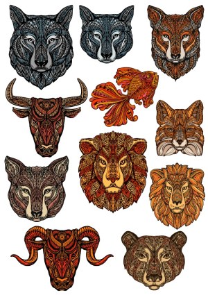 Intricately Patterned Animal Heads Vector Collection Free Vector