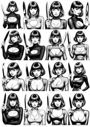 Black and White Illustrations of Women Holding Knives Free Vector