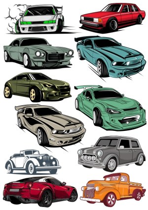 Collection of Various Stylized Car Vectors Free Vector
