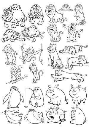 Cartoon Animal Characters Line Art Collection Free Vector