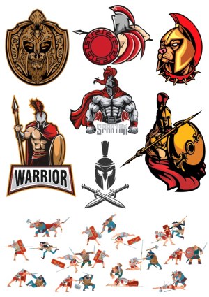 Spartan and Ancient Warrior Vector Illustrations Free Vector