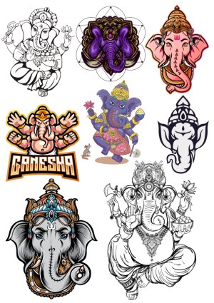 Set of Lord Ganesha Vector Illustrations in Various Artistic Styles Free Vector