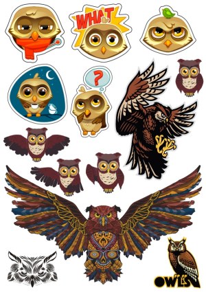 Owl Collection Stickers and Illustrations Free Vector