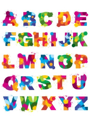 Colorful Alphabet Letters with Paint Splatter Effect Free Vector