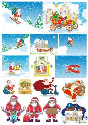 Christmas Santa Claus Winter Activities and Scenes Vector Collection Free Vector