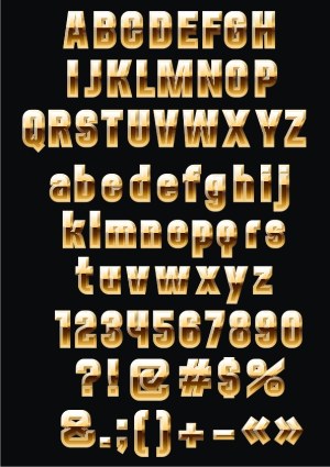 Golden 3D Styled Alphabet and Symbols Set Free Vector