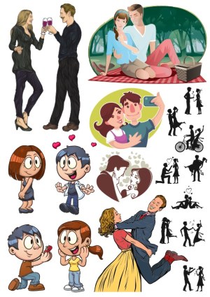 Collection of Romantic Couples and Love Scenes Vector Illustrations Free Vector