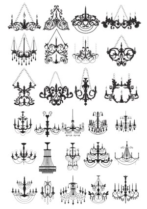 Collection of Vintage Black Silhouette Chandeliers Free Vector