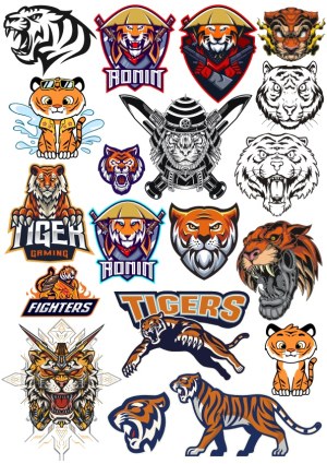 Tiger and Samurai Themed Vector Logos and Illustrations Free Vector