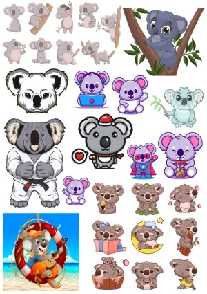 Collection of Cute and Playful Koala Vector Illustrations Free Vector