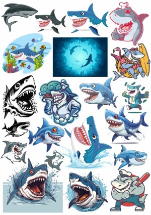 Collection of Cartoon and Stylized Shark Illustrations Free Vector