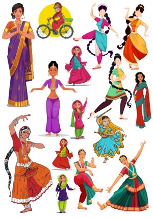 Indian Women and Girls in Traditional Dance and Attire Vector Set Free Vector