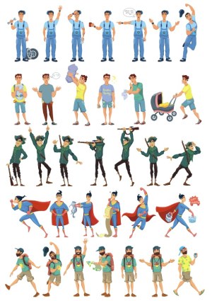 Diverse Male Character Poses and Activities Vector Set Free Vector