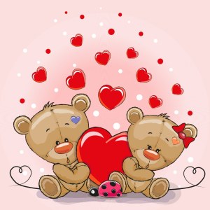 Cute Love Bears with Heart and Ladybug Vector Free Vector