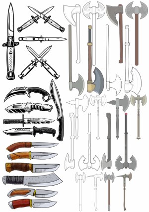 Vector Collection of Various Knives and Battle Axes Free Vector