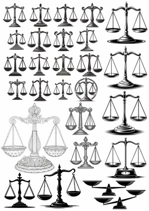 Set of Vintage Justice Scales Vector Illustrations Free Vector