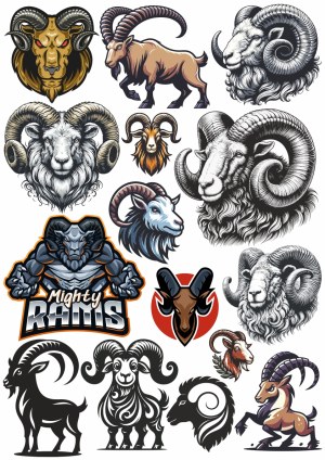 Collection of Stylized Ram and Goat Head Vector Illustrations Free Vector