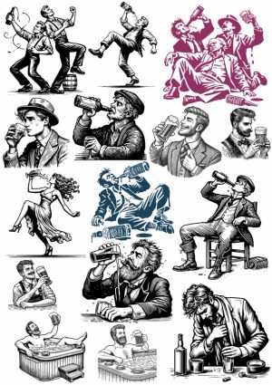 Vintage and Retro Illustrations of People Drinking Alcohol Free Vector