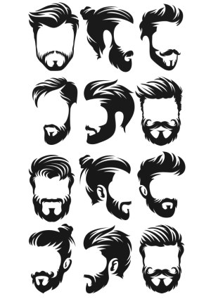 Collection of Men’s Hipster Hair and Beard Style Silhouettes Free Vector