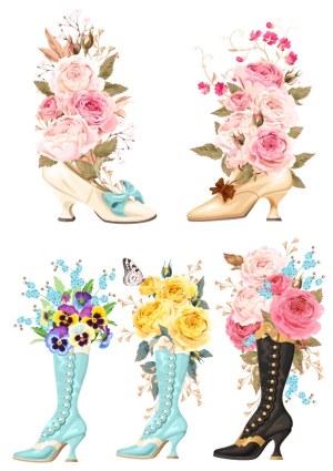 Vintage Boots with Floral Arrangements Vector Set Free Vector