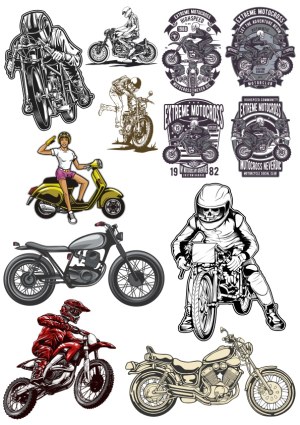Motorcycle and Motocross Riders Vector Collection Free Vector