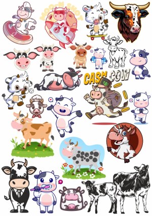 Collection of Cartoon and Realistic Cow Illustrations and Characters Free Vector
