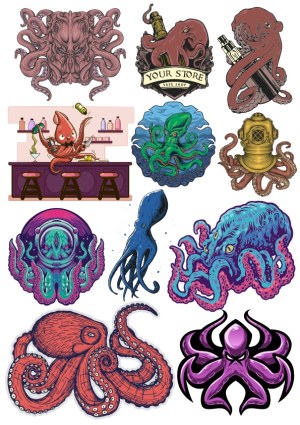 Collection of Colorful Octopus and Squid Vector Illustrations Free Vector