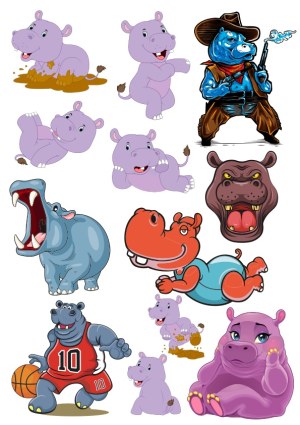Cartoon Hippo Characters Collection Free Vector