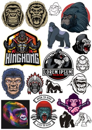 Collection of Gorilla and King Kong Vector Illustrations and Logos Free Vector