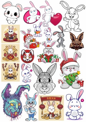 Collection of Cute and Festive Bunny Vector Illustrations Free Vector